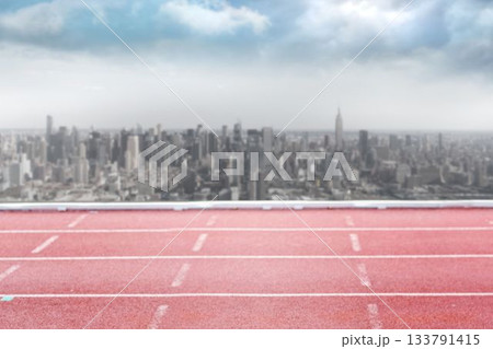 Composite image of racetrack in city 133791415
