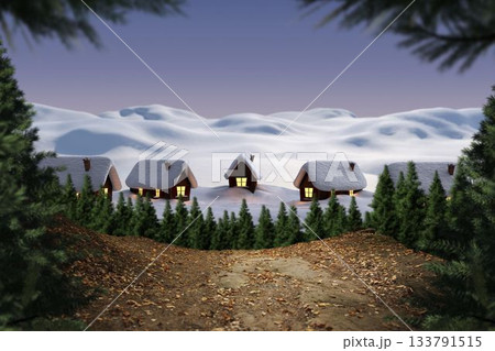 Digitally generated Cute village in the snow 133791515