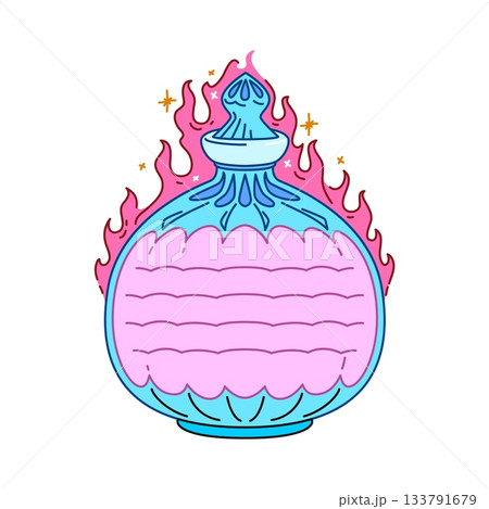 Magic potion flask kids memo note frame. Glass container kids diary sticker, planner to do list vector frame. Child scrapbook memo note or schedule label with witchcraft potion or elixir bottle 133791679