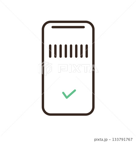 バーコードでキャッシュレス決済を完了したスマートフォンのイラスト バーコードでキャッシュレス決済を完了したスマートフォンのイラスト 133791767