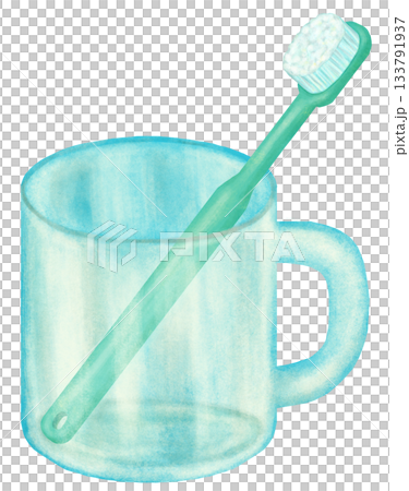 Transparent cup and toothbrush illustration 133791937