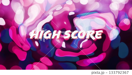 Displaying bold HIGH SCORE text over fluid gradient shapes in digital graphic, with bokeh effect 133792367