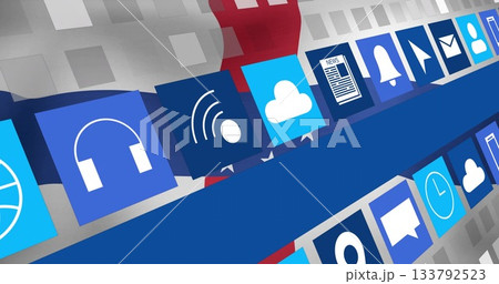 Image of digital icons like smartphone, thumbs up, and globe on blue squares Image of digital icons like smartphone, thumbs up, and globe on blue squares 133792523
