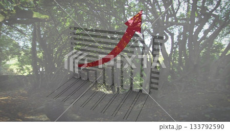 Rising graph image with lush green forest background, showcasing growth concept 133792590