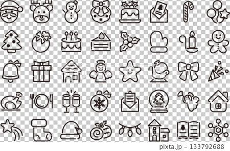 A collection of simple and cute Christmas decoration icons, including Santa, tree, cake, etc. A collection of simple and cute Christmas decoration icons, including Santa, tree, cake, etc. 133792688