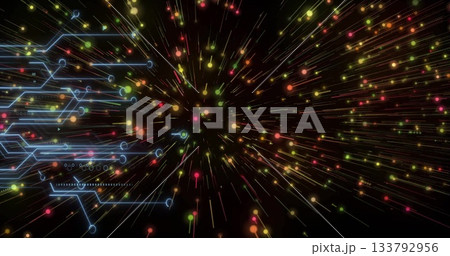 Image of colorful particles radiating outward with digital data elements 133792956
