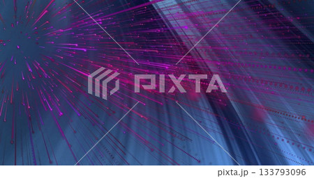 Neon pink light streams and dotted trails radiating in virtual space, with gradient color fields 133793096