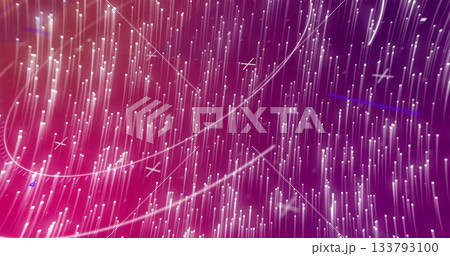 Displaying magenta-purple gradient with descending white light streaks and curved light trails 133793100