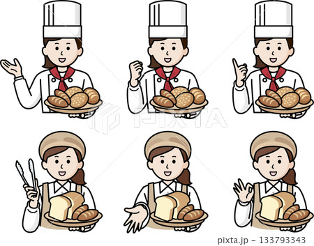 上半身のポーズ6種セット　パン屋の女性　 133793343