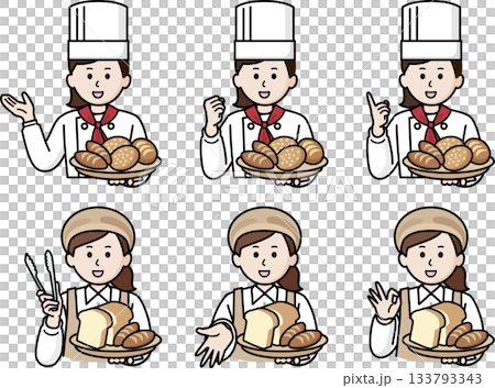 上半身のポーズ6種セット　パン屋の女性　 133793343
