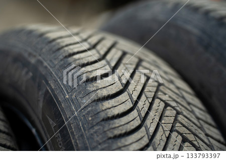 Close-up of rubber car tires Close-up of rubber car tires 133793397