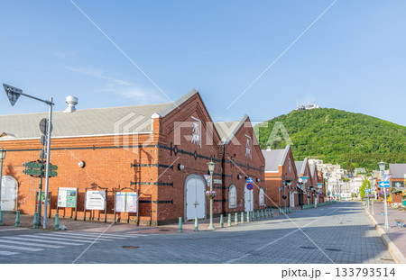 北海道函館市　人気の観光名所　金森赤レンガ倉庫と函館山 133793514
