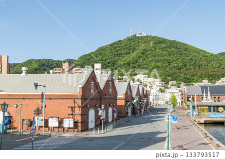 北海道函館市　人気の観光名所　金森赤レンガ倉庫と函館山 133793517