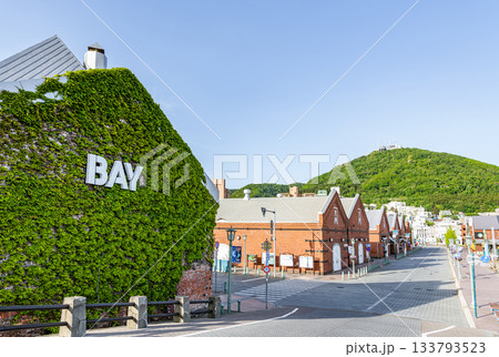 北海道函館市　人気の観光名所　金森赤レンガ倉庫と函館山 133793523