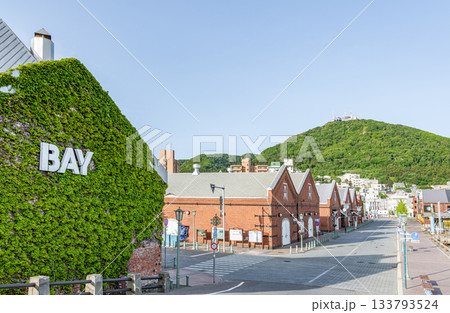 北海道函館市　人気の観光名所　金森赤レンガ倉庫と函館山 133793524