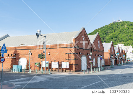 北海道函館市　人気の観光名所　金森赤レンガ倉庫と函館山 133793526