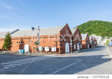 北海道函館市　人気の観光名所　金森赤レンガ倉庫と函館山 133793528