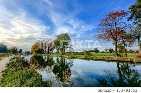 Bright autumn lakeside with vivid colors and peaceful scenery captured Bright autumn lakeside with vivid colors and peaceful scenery captured 133793552