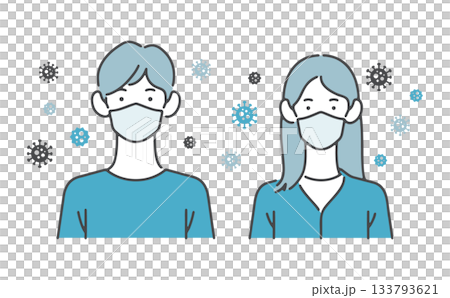 To prevent viruses and hay fever! A set of young men and women wearing masks To prevent viruses and hay fever! A set of young men and women wearing masks 133793621