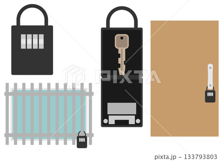 鍵の受け渡し箱と窓や扉に設置されたイメージのセットイラスト 鍵の受け渡し箱と窓や扉に設置されたイメージのセットイラスト 133793803