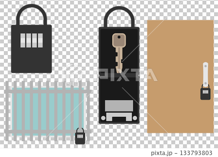 鍵の受け渡し箱と窓や扉に設置されたイメージのセットイラスト 鍵の受け渡し箱と窓や扉に設置されたイメージのセットイラスト 133793803