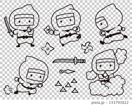 可愛的忍者線條畫插圖集 可愛的忍者線條畫插圖集 133793822