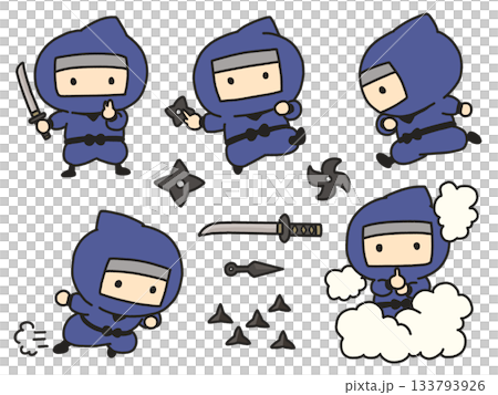 シンプルでかわいい忍者のイラストセット 133793926