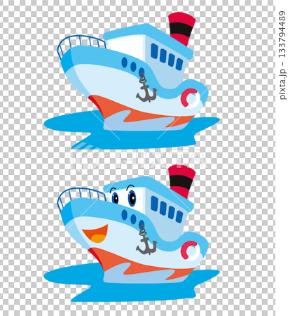 一艘漂浮在海中的船的插圖 133794489