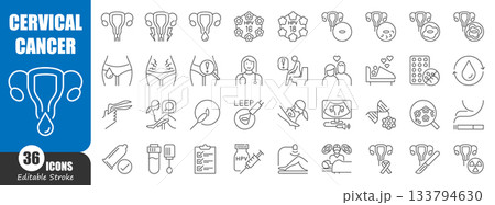 Cervical cancer thin line icon . Editable stroke . Vector . 133794630