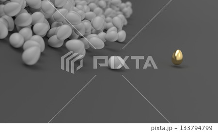 金のたまごCG　大量に転がる　人材流出イメージ　パワーポイントタイトル　レンダリングCG　背景 133794799