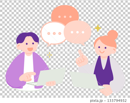 Flat illustration of a man and woman with a laptop having a meeting 133794932