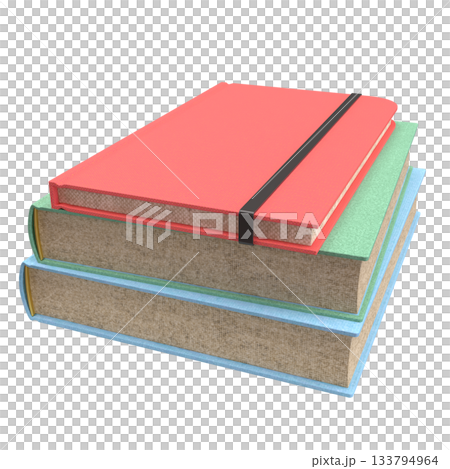 Colorful Hardcover Book Stack on White Background 3d render. 133794964