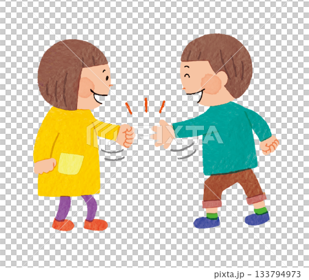 一幅男孩和女孩快樂地玩石頭剪刀布的插圖 一幅男孩和女孩快樂地玩石頭剪刀布的插圖 133794973