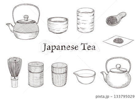 日本茶の手描きペン画セット 日本茶の手描きペン画セット 133795029