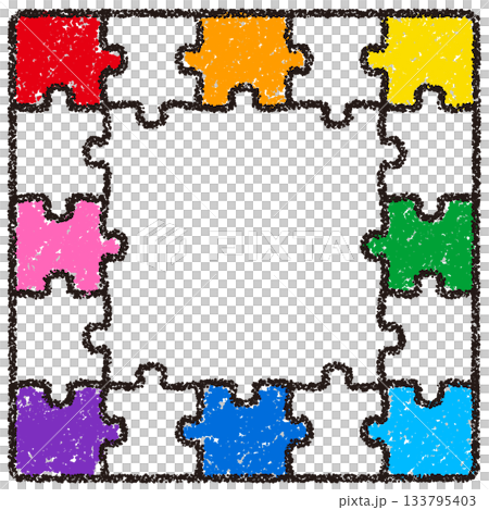 Hand-drawn crayon background puzzle frame 133795403