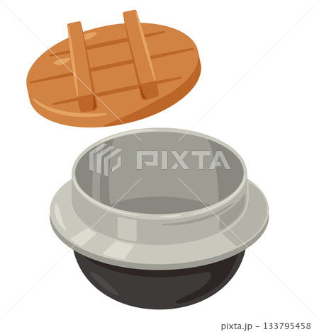 木製蓋付きの空っぽの釜飯用釜のイラスト 木製蓋付きの空っぽの釜飯用釜のイラスト 133795458