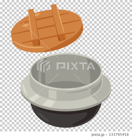 木製蓋付きの空っぽの釜飯用釜のイラスト 木製蓋付きの空っぽの釜飯用釜のイラスト 133795458