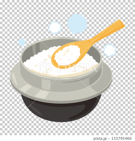 釜炊きご飯とご飯を掬うしゃもじのイラスト 釜炊きご飯とご飯を掬うしゃもじのイラスト 133795460