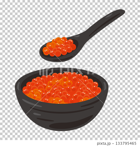 Illustration of salmon roe served in a small bowl 133795465