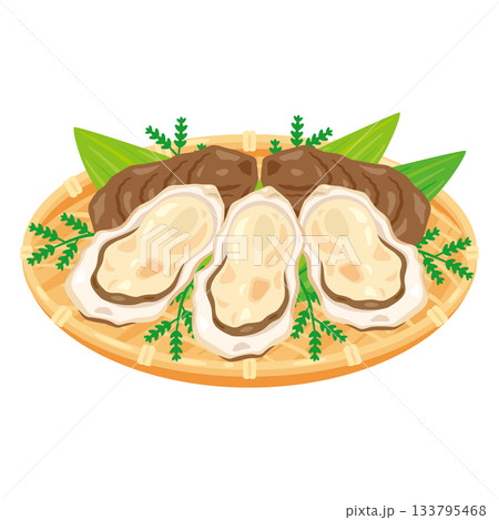 ザルに盛られた牡蠣のイラスト 133795468