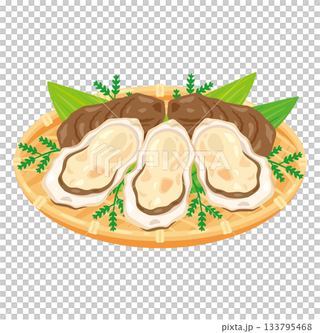 ザルに盛られた牡蠣のイラスト 133795468