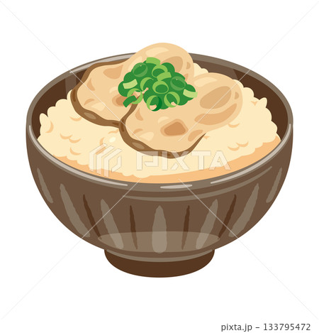 お茶碗に盛られた牡蠣飯のイラスト お茶碗に盛られた牡蠣飯のイラスト 133795472