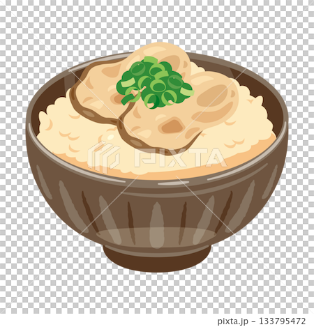 お茶碗に盛られた牡蠣飯のイラスト お茶碗に盛られた牡蠣飯のイラスト 133795472