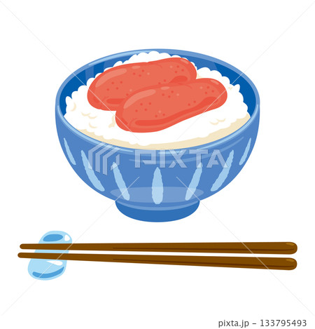 お茶碗に盛られたタラコご飯とお箸のイラスト 133795493