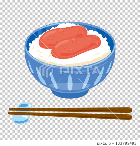 お茶碗に盛られたタラコご飯とお箸のイラスト 133795493