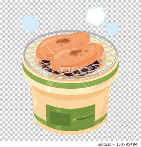 Illustration of a charcoal grill and grilled cod roe 133795494