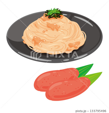皿に盛られた明太子パスタのイラスト 133795496