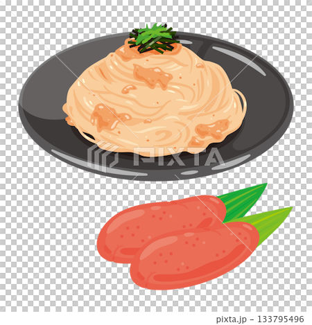 Illustration of mentaiko pasta served on a plate 133795496