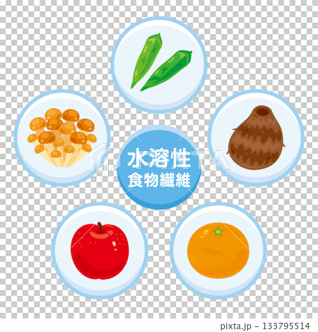 Illustration set of foods rich in soluble dietary fiber (Japanese) Illustration set of foods rich in soluble dietary fiber (Japanese) 133795514