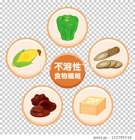 不溶性食物繊維を多く含む食品のイラストセット 日本語 不溶性食物繊維を多く含む食品のイラストセット 日本語 133795516
